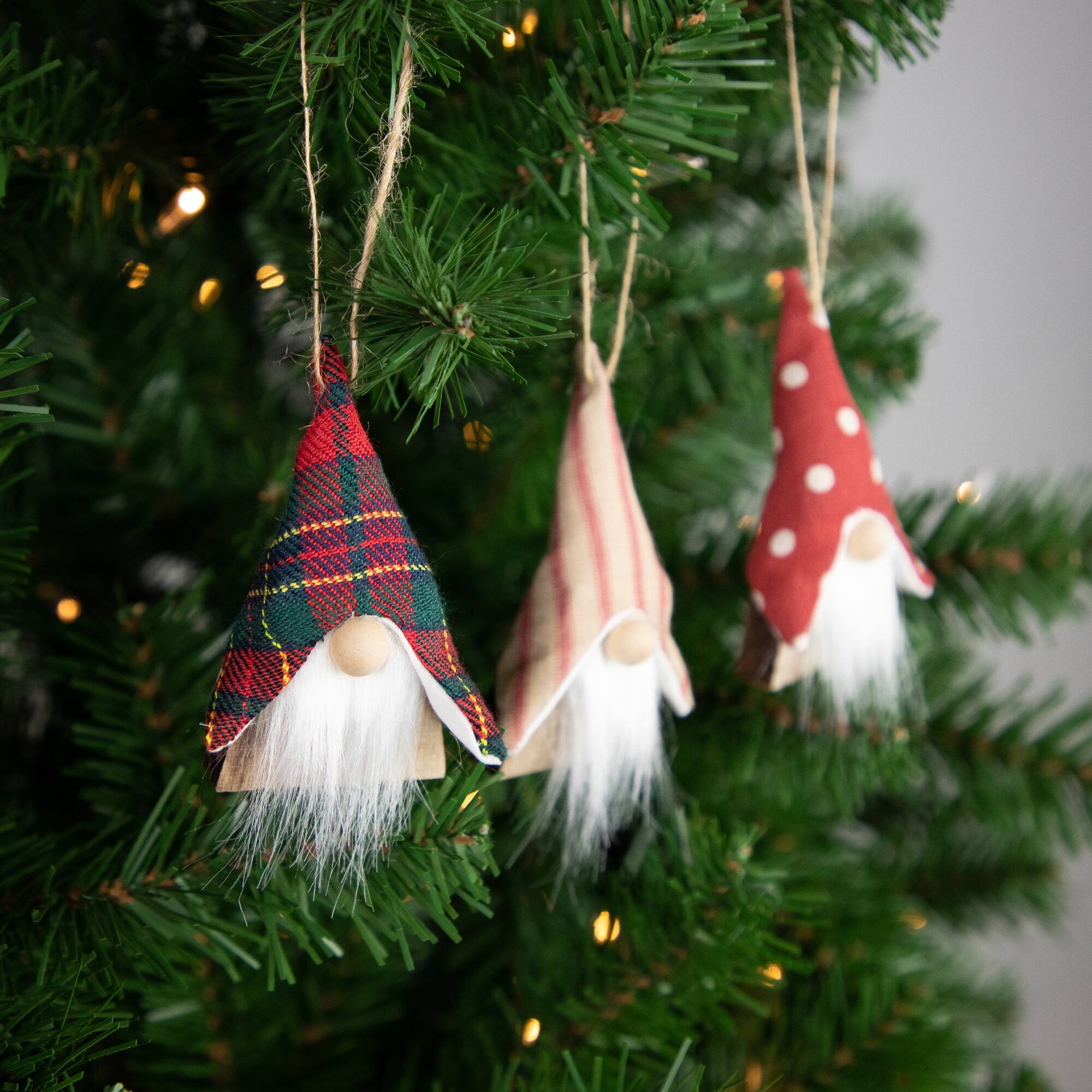 Set of 3 Wooden Gnomes Christmas Ornaments 4"